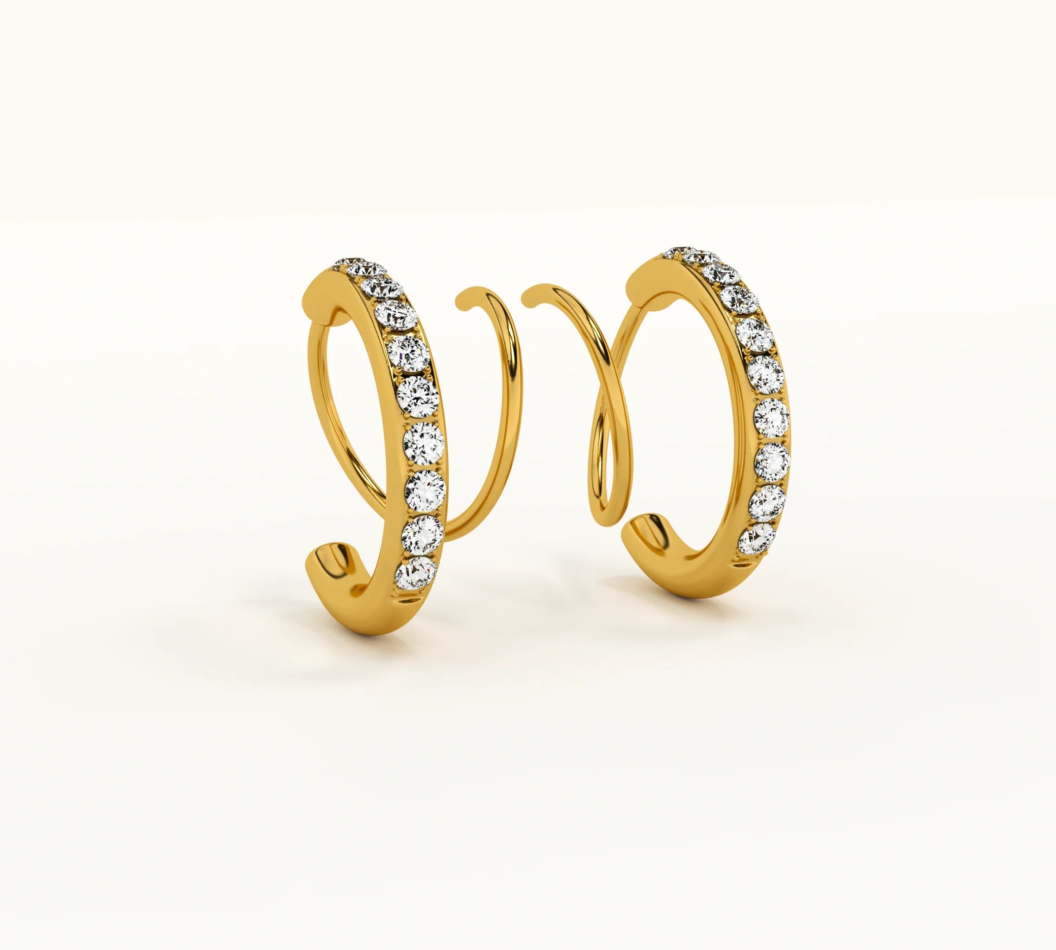 Diva Twina Hoops 18K Gold Anti-Tarnish Fake Double Piercing Earrings