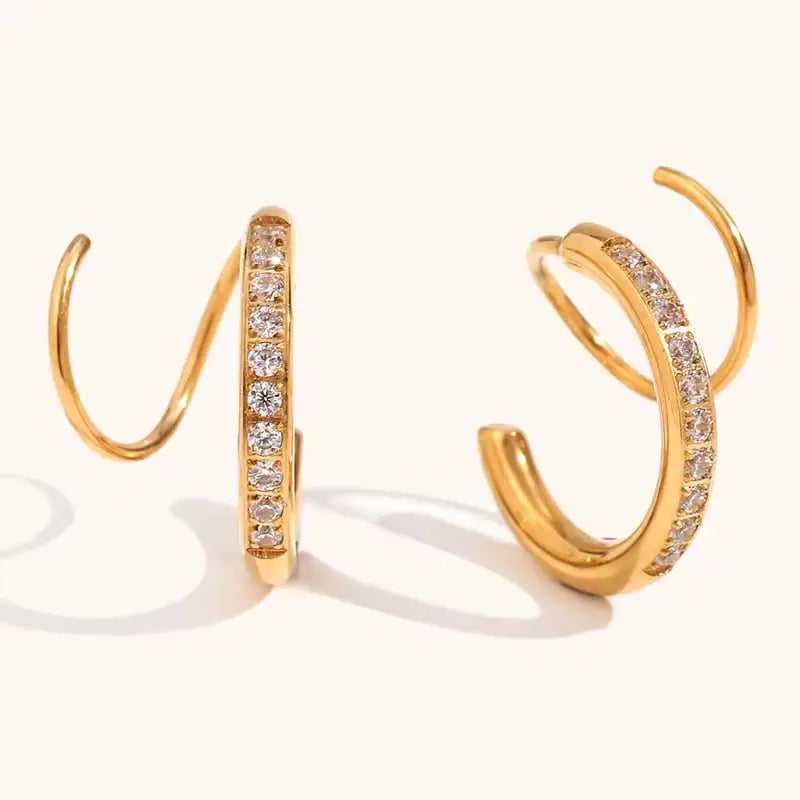 Diva Twina Hoops 18K Gold Anti-Tarnish Fake Double Piercing Earrings