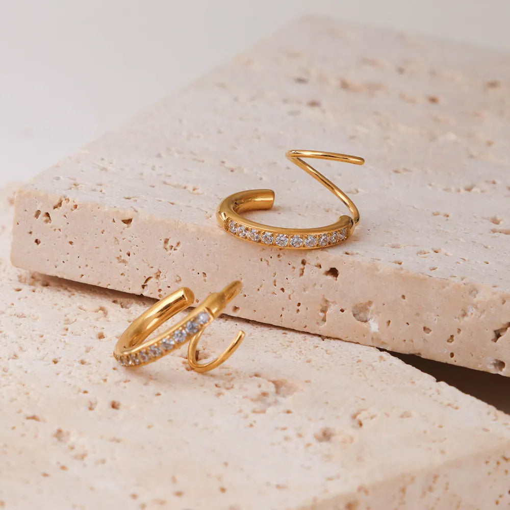 Diva Twina Hoops 18K Gold Anti-Tarnish Fake Double Piercing Earrings